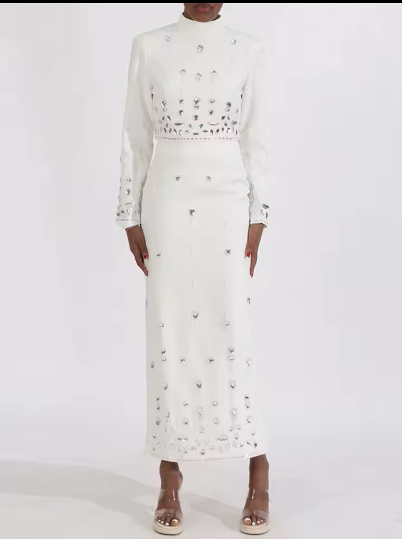 Classy Luxe Crystal-Embellished High-Neck Maxi Dress